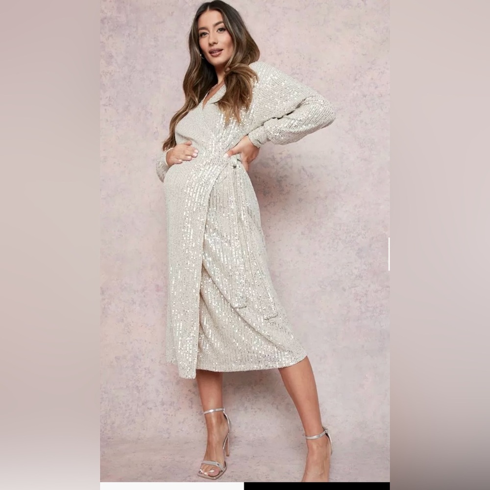 Maternity Sequin Wrap Midi Dress